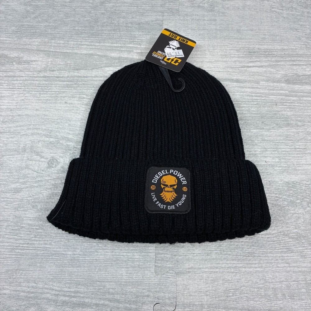 Diesel Power Beanie Hat USA Flag Skull Black Knit Truck Auto Racing Live Fast